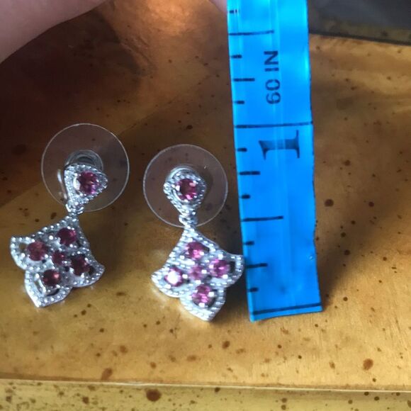 Natural Rubellite Sterling Silver Dangle Earrings - Picture 6 of 7
